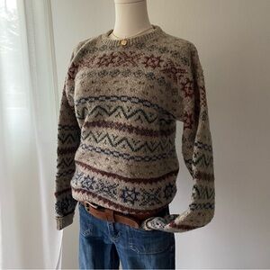 Vintage Multicolor Patterned Crew Neck Sweater